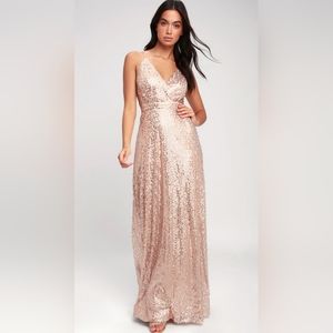 NWT Lulu's spotlight stunner champagne sequin glitzy maxi dress women's …